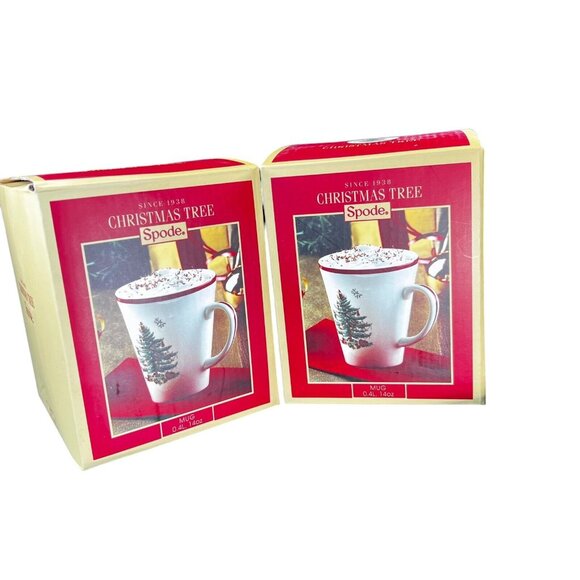 Spode Christmas Tree Red Trim Handle Mug 14 oz Holiday Original Box Lot of 2 NEW - Picture 3 of 13